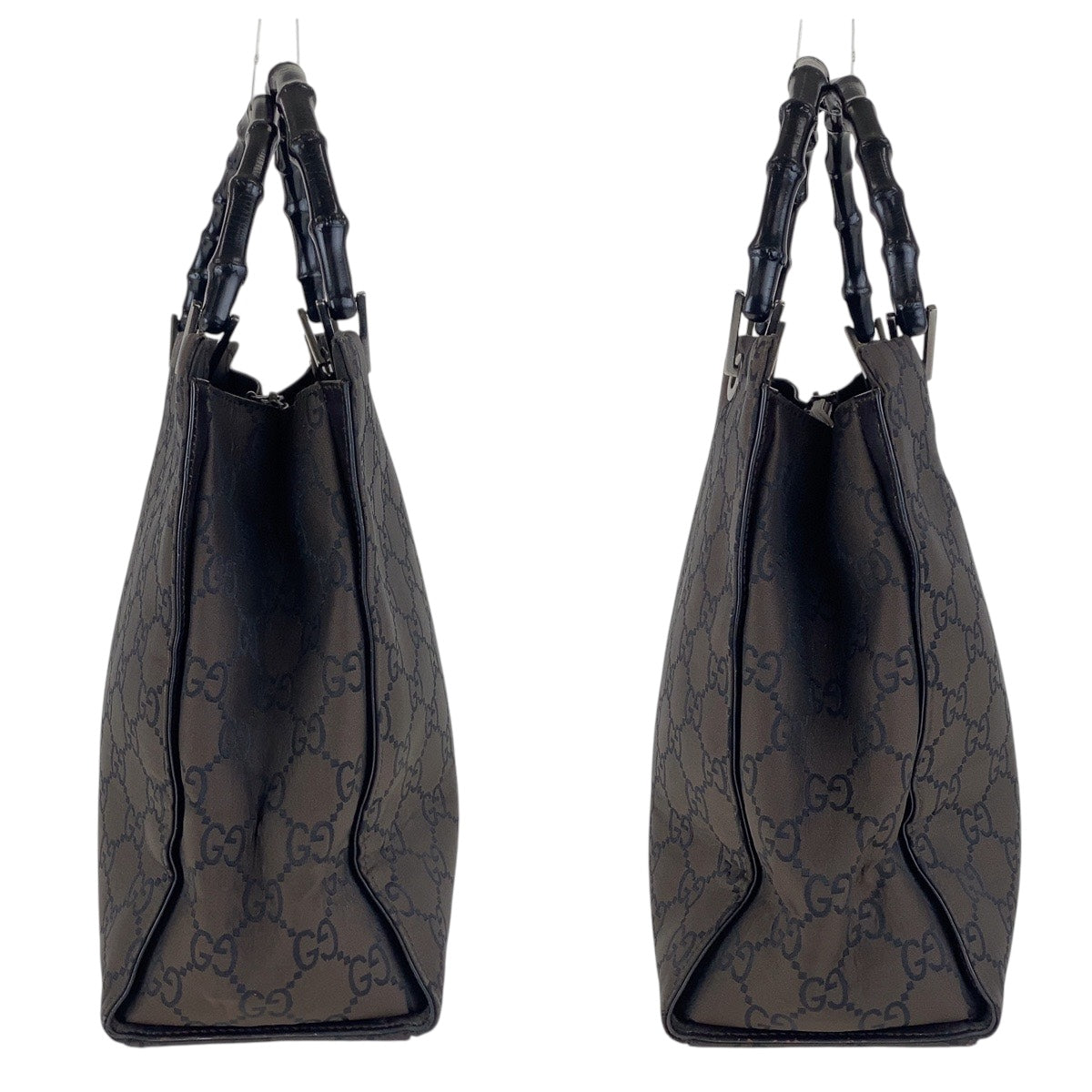 GUCCI Tote Bag 002 1010 GG canvas Brown Black SilverMetal Tote Bag handbag Bamboo Women Used