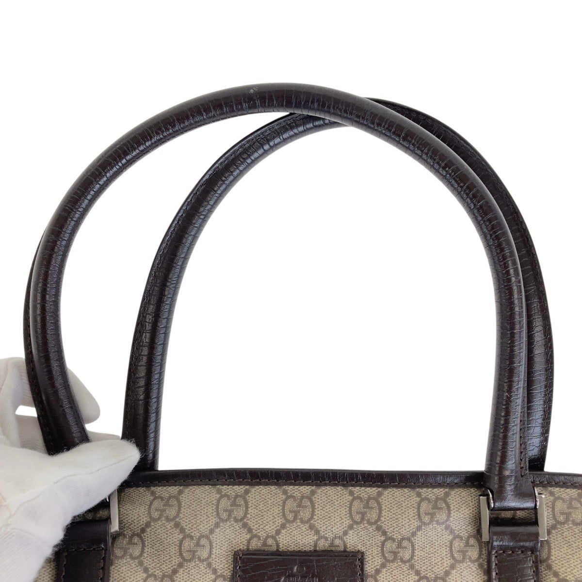 GUCCI Tote Bag 114595 GG Supreme canvas, leather Brown Gray SilverMetal Tote Bag Shoulder Bag Women Used