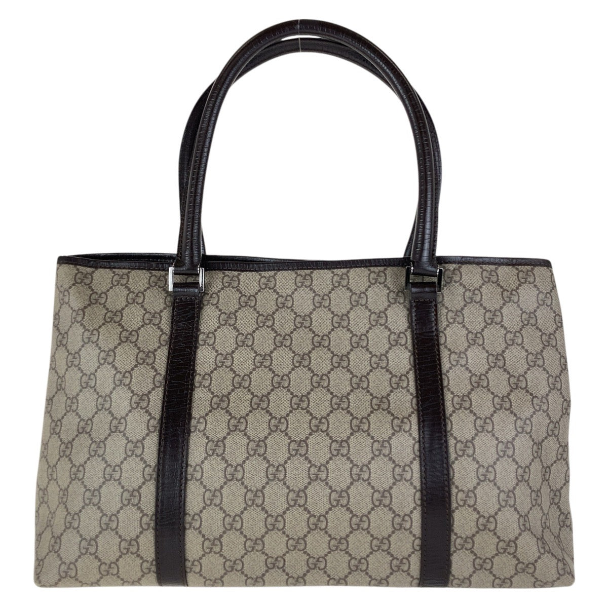 GUCCI Tote Bag 114595 GG Supreme canvas, leather Brown Gray SilverMetal Tote Bag Shoulder Bag Women Used