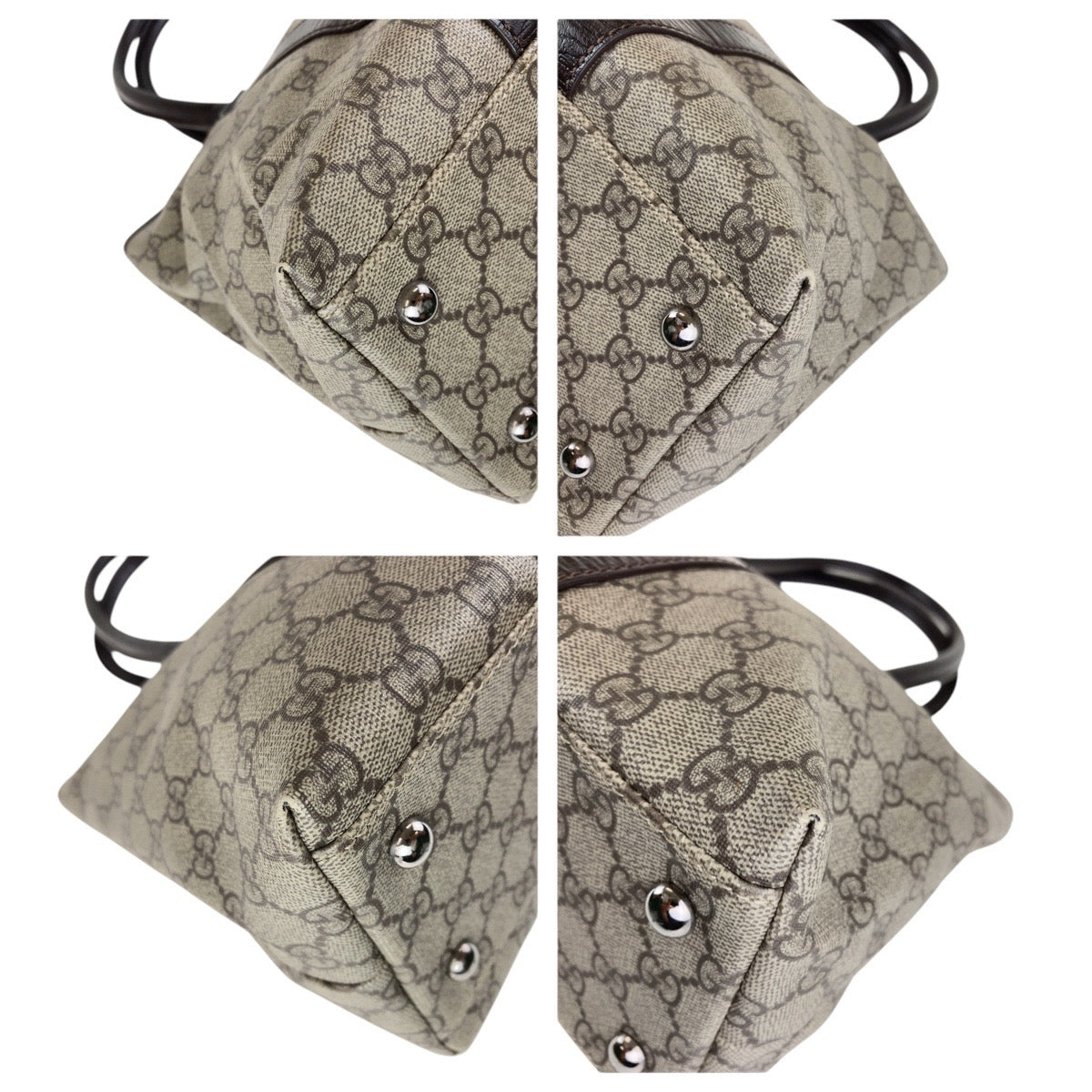 GUCCI Tote Bag 114595 GG Supreme canvas, leather Brown Gray SilverMetal Tote Bag Shoulder Bag Women Used
