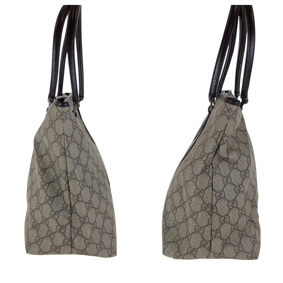 GUCCI Tote Bag 114595 GG Supreme canvas, leather Brown Gray SilverMetal Tote Bag Shoulder Bag Women Used