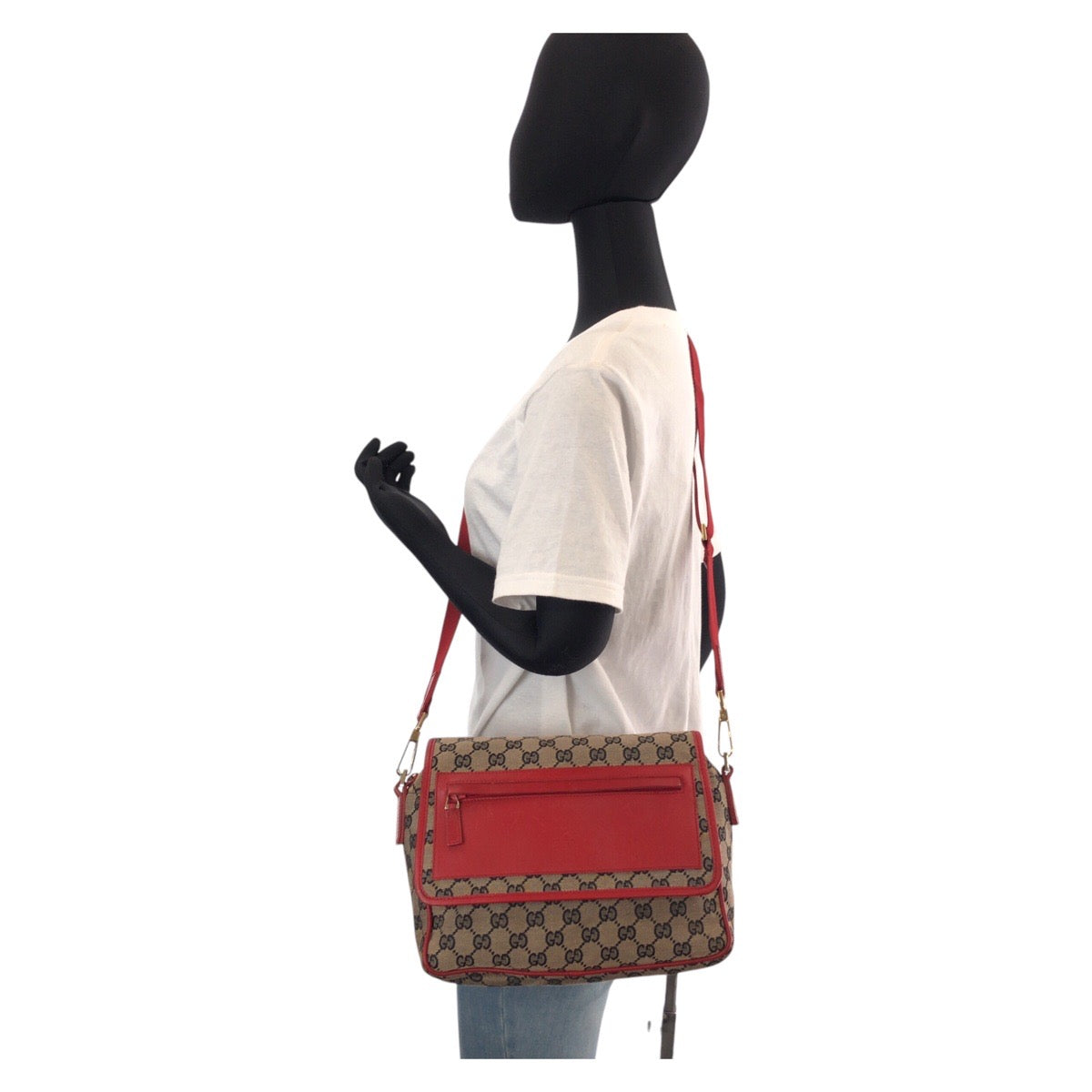GUCCI Shoulder Bag 001 0375 GG canvas, leather Red Beige Gold Metal Shoulder Bag Messenger bag Women Used