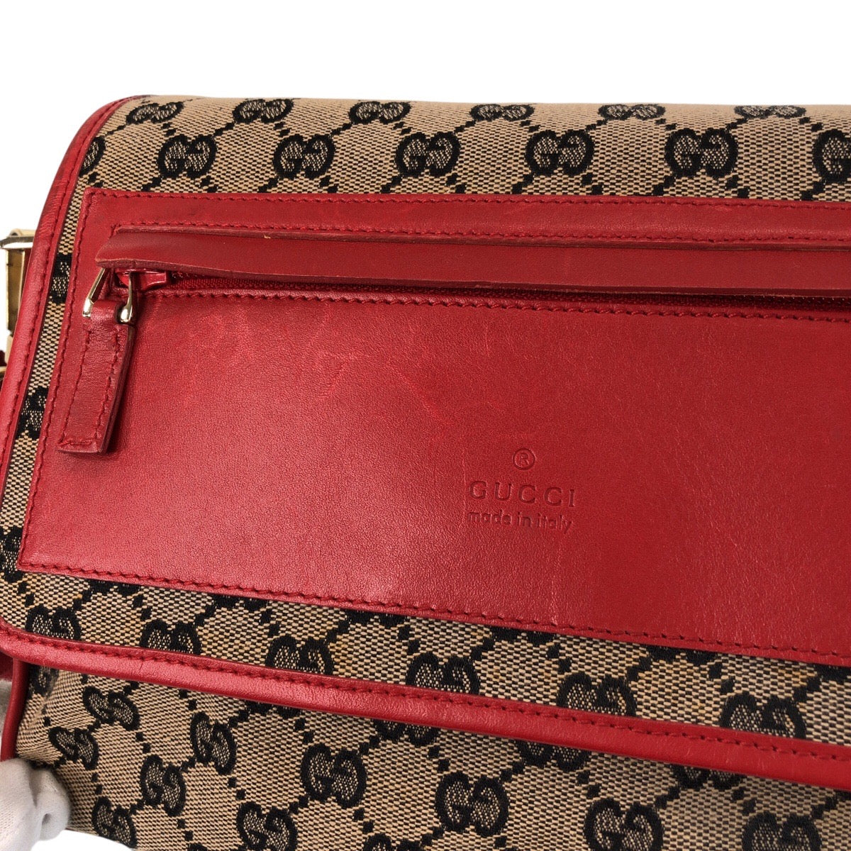 GUCCI Shoulder Bag 001 0375 GG canvas, leather Red Beige Gold Metal Shoulder Bag Messenger bag Women Used