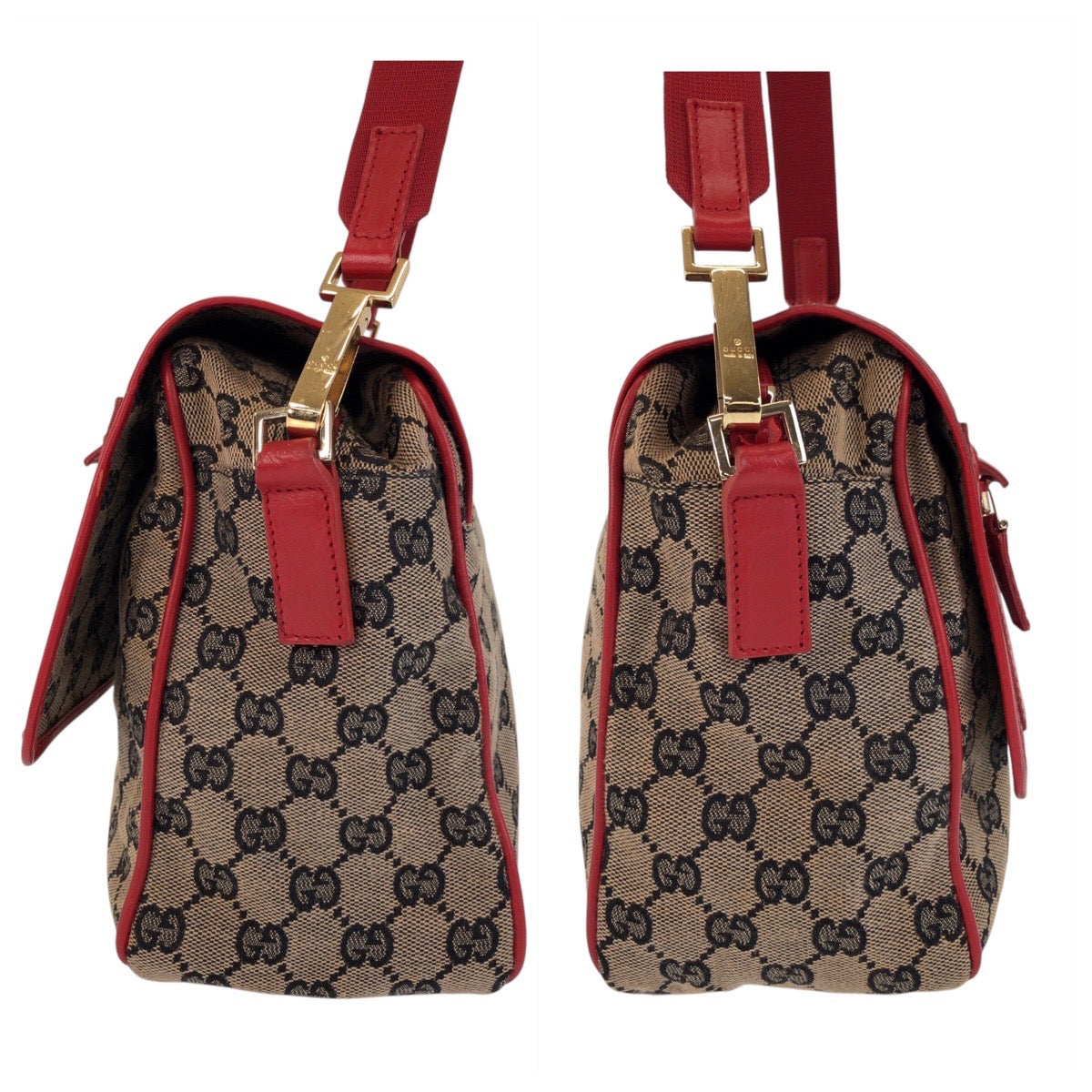 GUCCI Shoulder Bag 001 0375 GG canvas, leather Red Beige Gold Metal Shoulder Bag Messenger bag Women Used