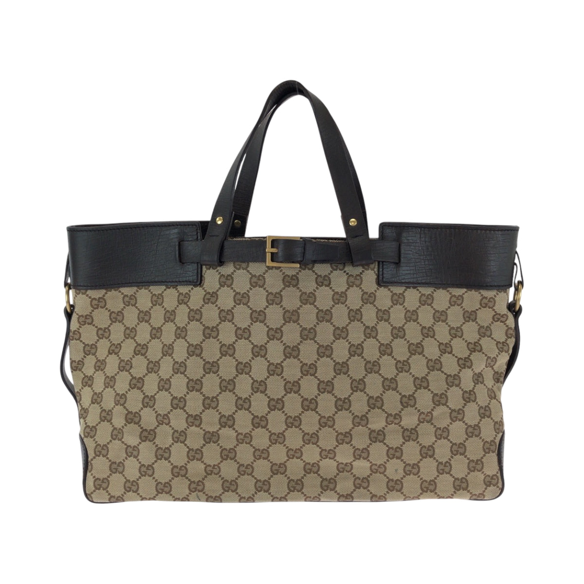 GUCCI Tote Bag 106251 GG canvas Beige Brown Gold Metal Tote Bag handbag Women Used