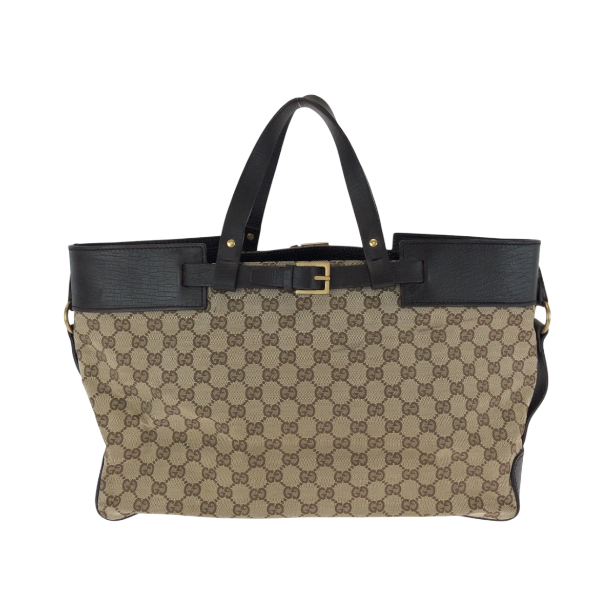 GUCCI Tote Bag 106251 GG canvas Beige Brown Gold Metal Tote Bag handbag Women Used