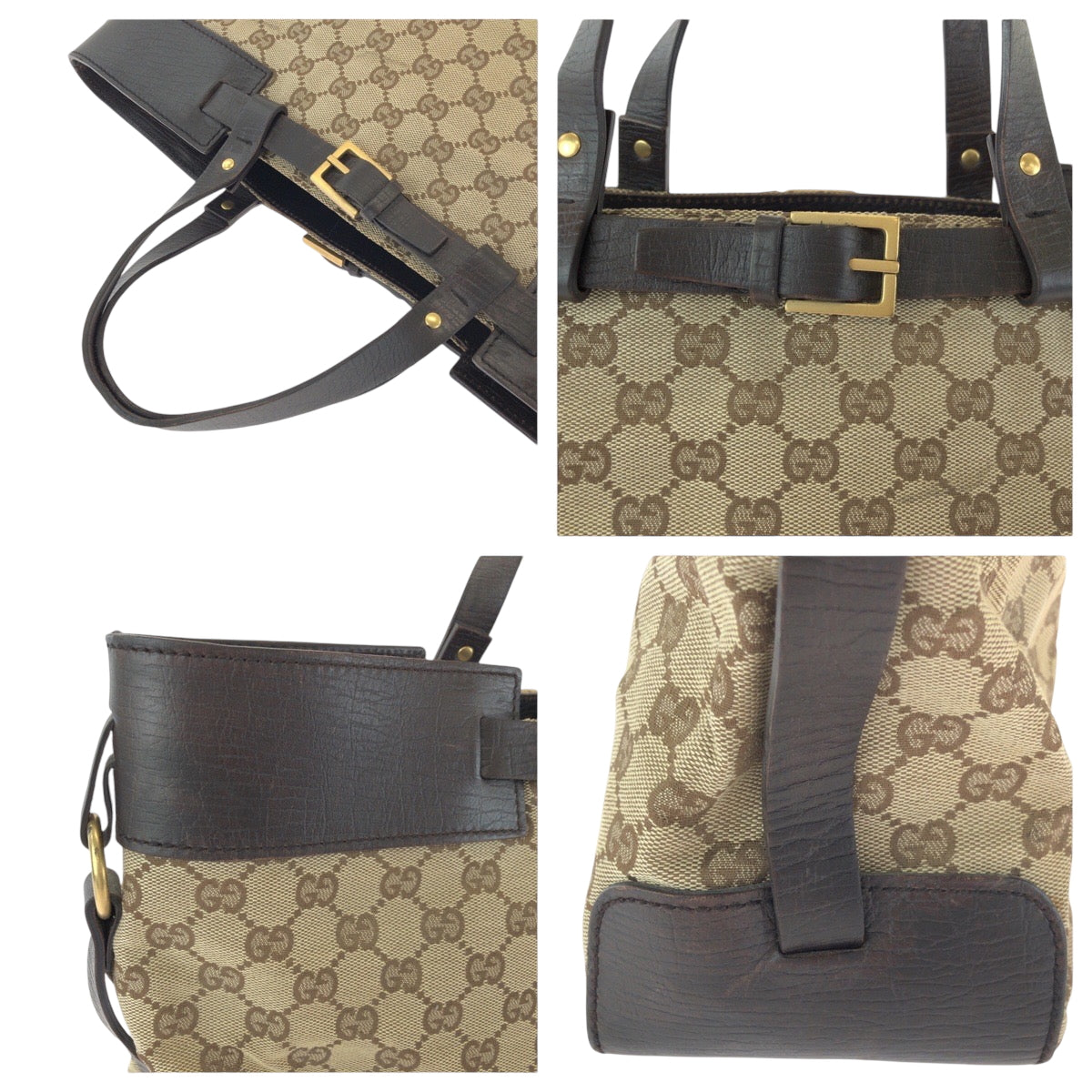 GUCCI Tote Bag 106251 GG canvas Beige Brown Gold Metal Tote Bag handbag Women Used