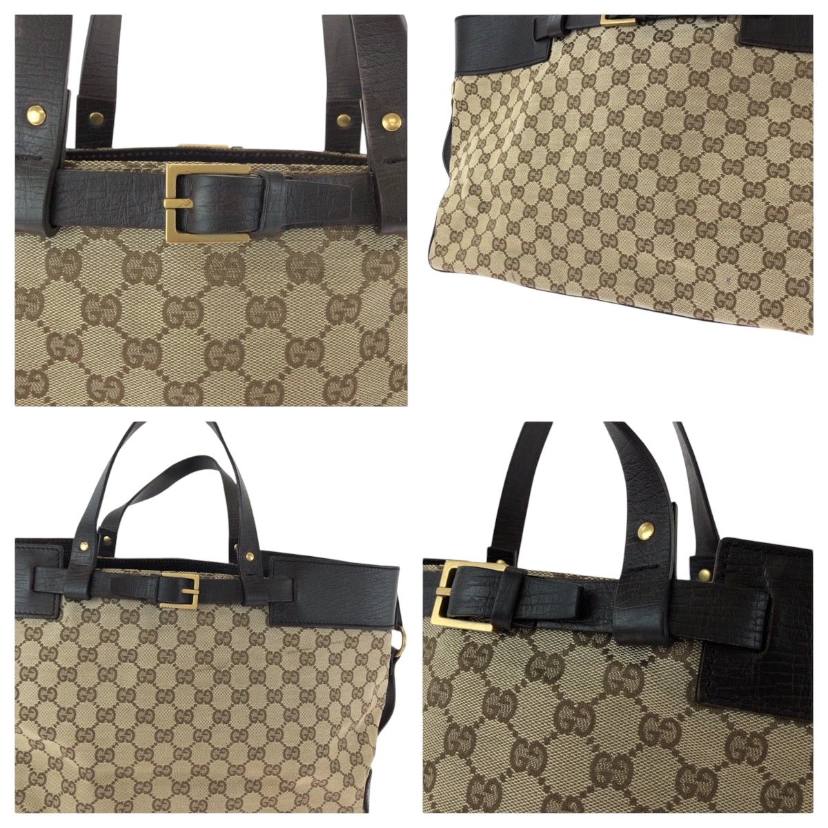 GUCCI Tote Bag 106251 GG canvas Beige Brown Gold Metal Tote Bag handbag Women Used