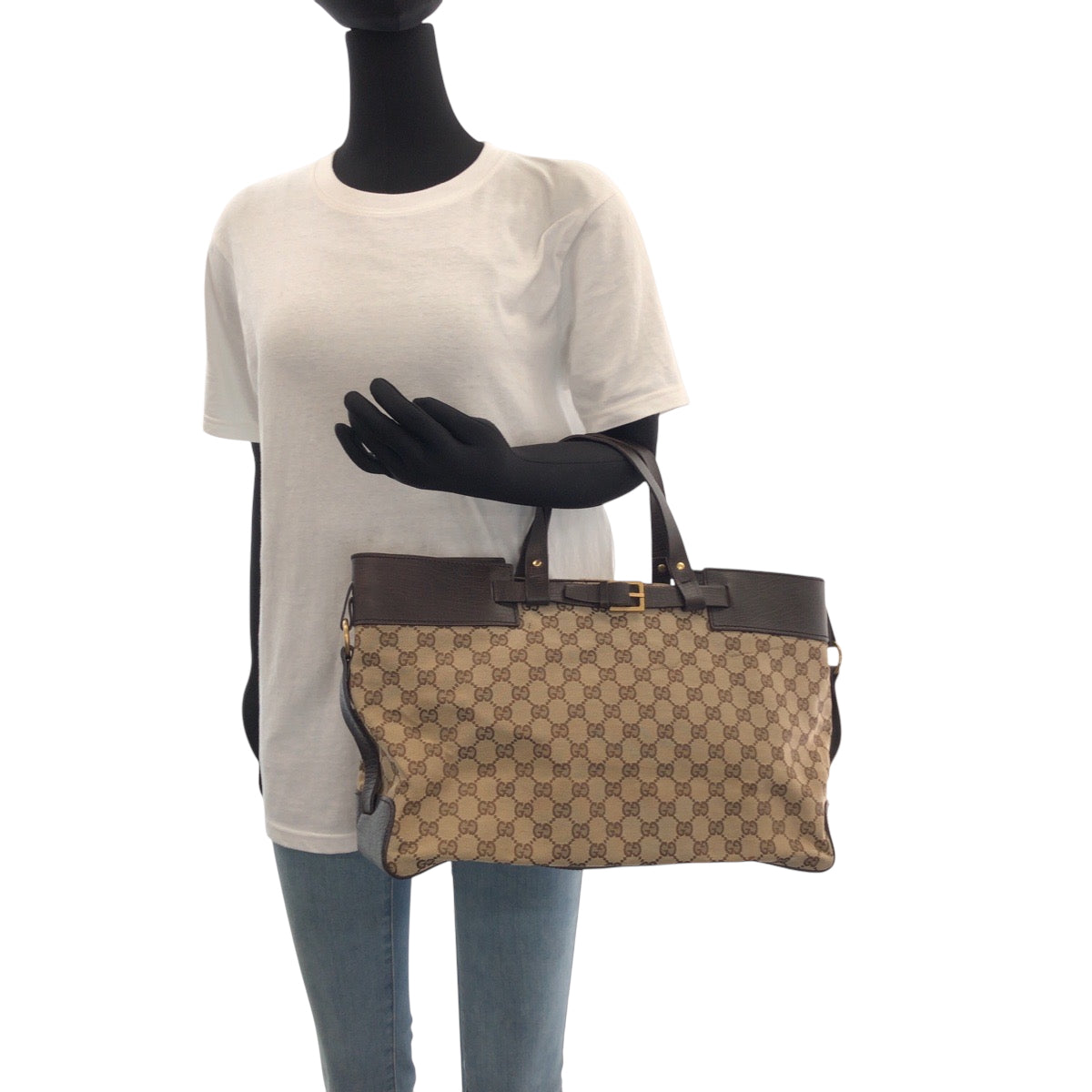 GUCCI Tote Bag 106251 GG canvas Beige Brown Gold Metal Tote Bag handbag Women Used