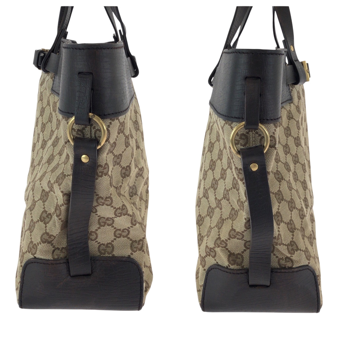 GUCCI Tote Bag 106251 GG canvas Beige Brown Gold Metal Tote Bag handbag Women Used