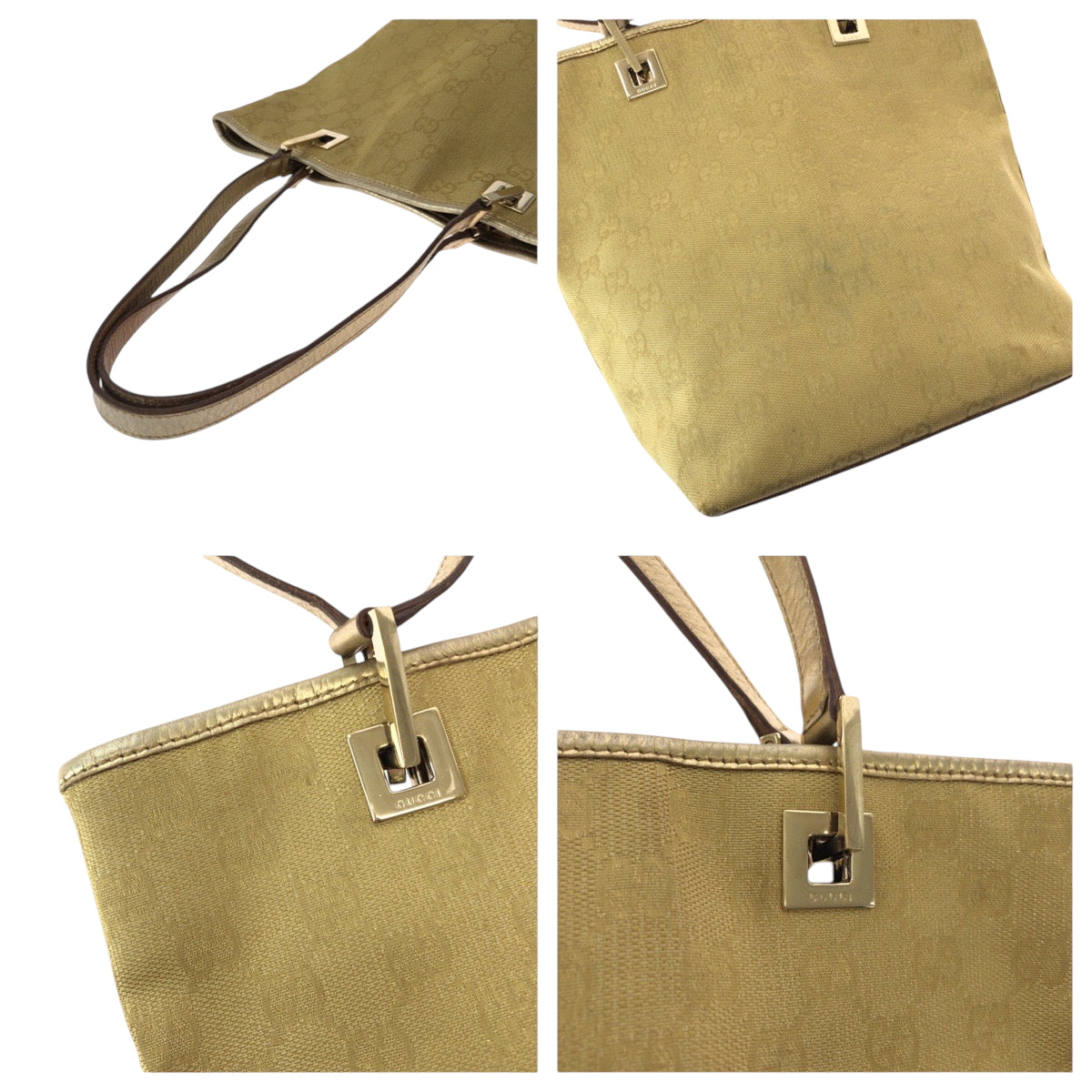 GUCCI Tote Bag 002 1099 GG canvas Gold Metal Tote Bag handbag Women Used