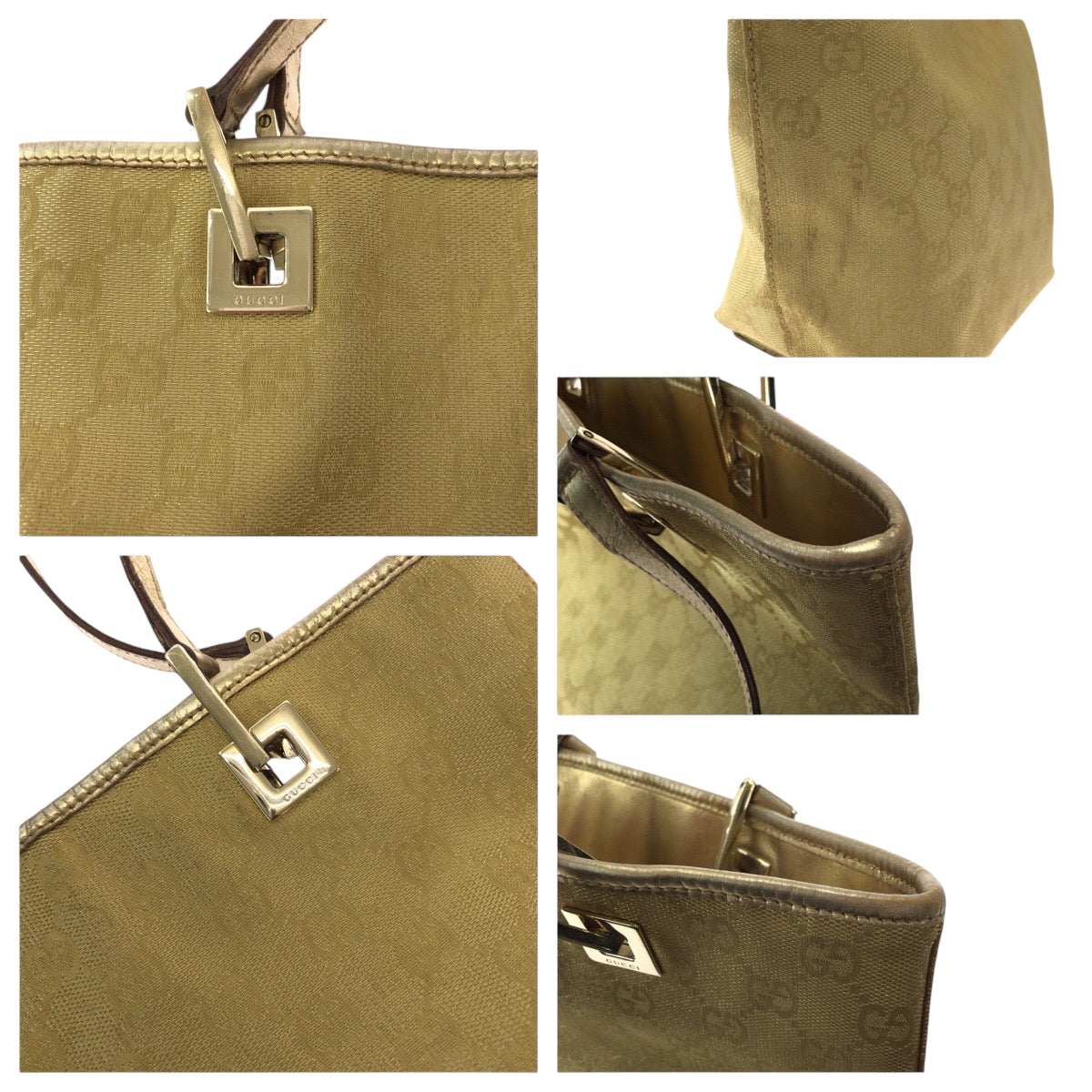 GUCCI Tote Bag 002 1099 GG canvas Gold Metal Tote Bag handbag Women Used