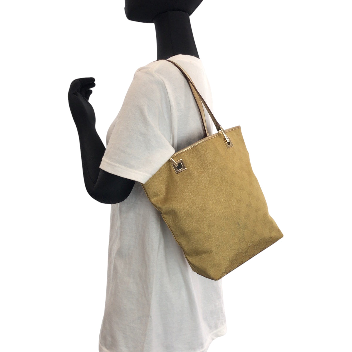 GUCCI Tote Bag 002 1099 GG canvas Gold Metal Tote Bag handbag Women Used