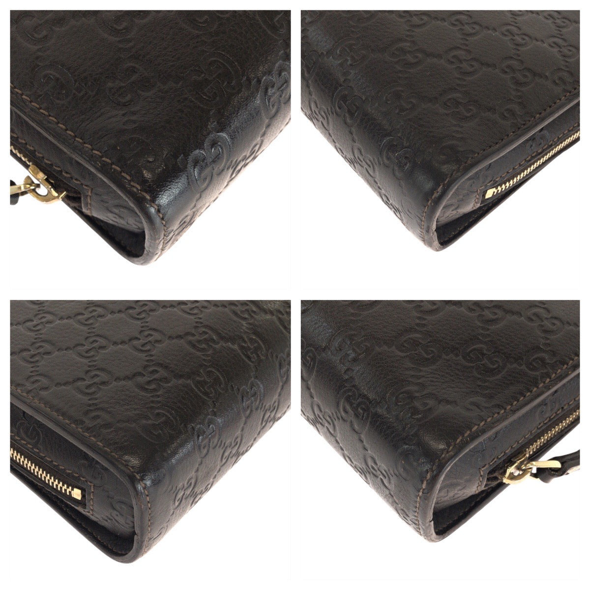 GUCCI Clutch bag 201755 leather Brown Gold Metal Clutch bag business bag Guccisima mens Used