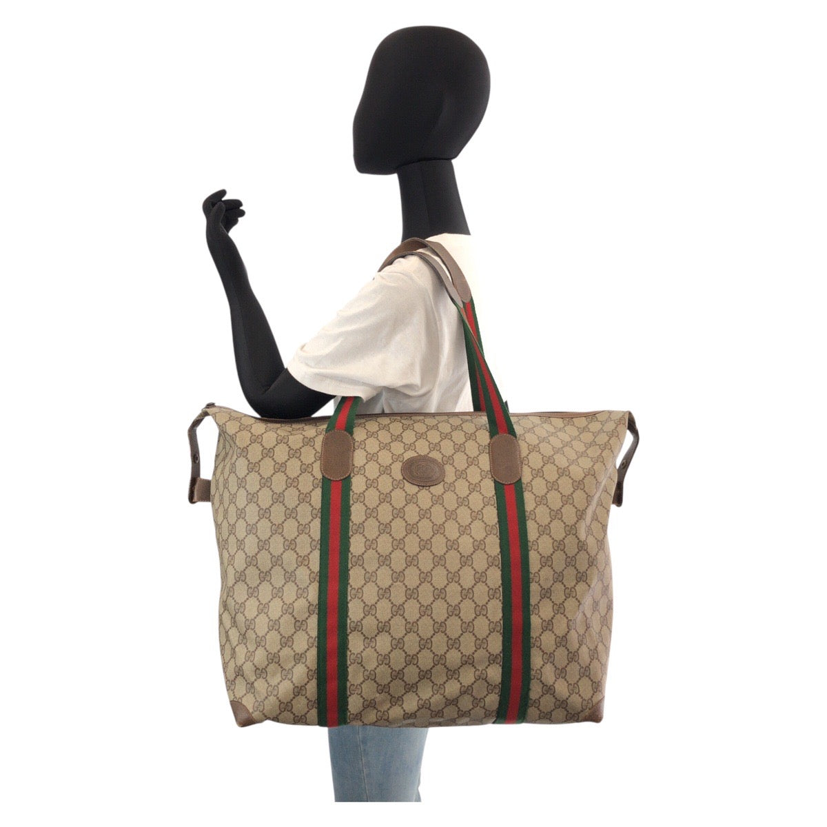 GUCCI Tote Bag 89 19 012 GG Supreme Canvas Beige brown Tote Bag Boston Duffel bag Sherry Line Old Gucci Women Used