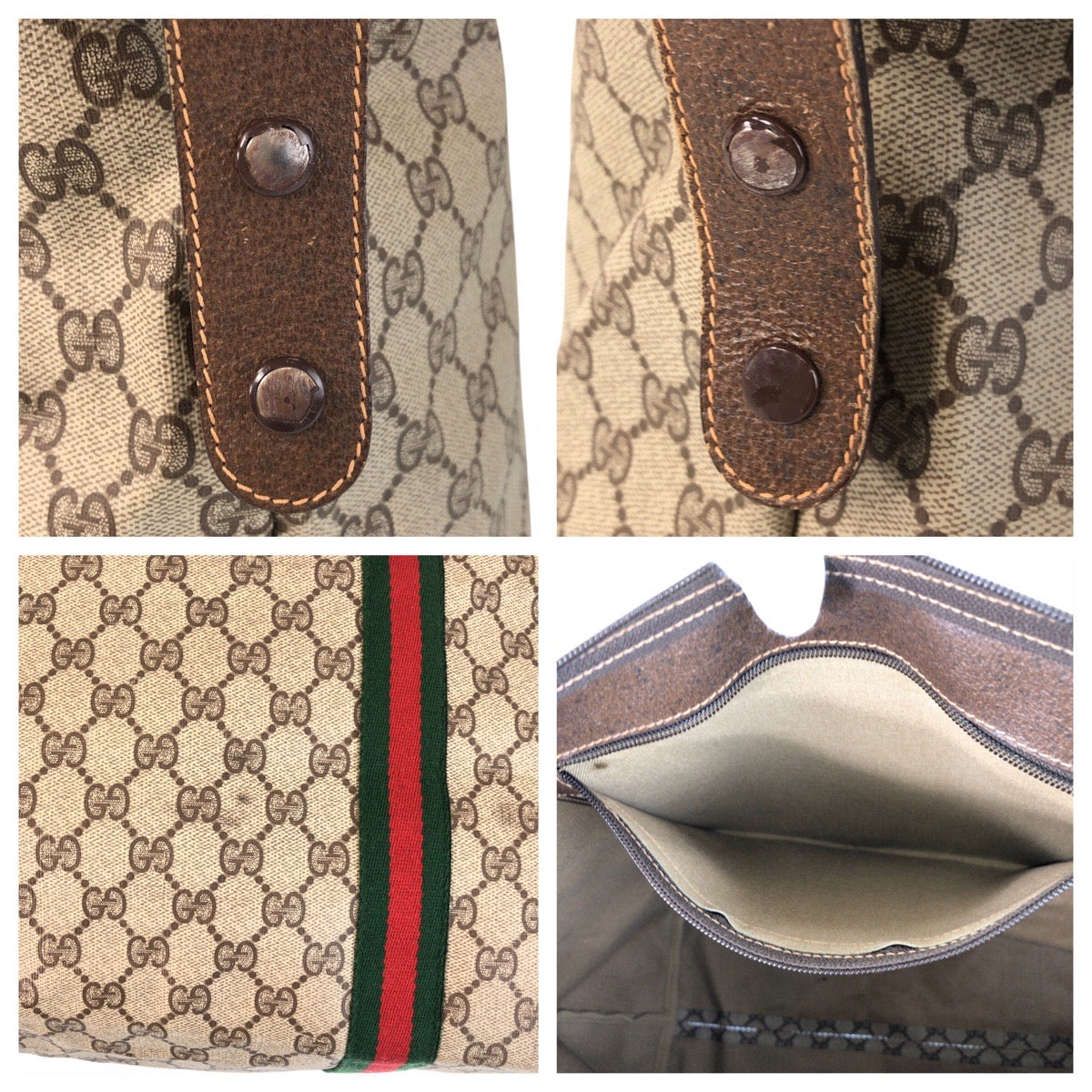 GUCCI Tote Bag 89 19 012 GG Supreme Canvas Beige brown Tote Bag Boston Duffel bag Sherry Line Old Gucci Women Used