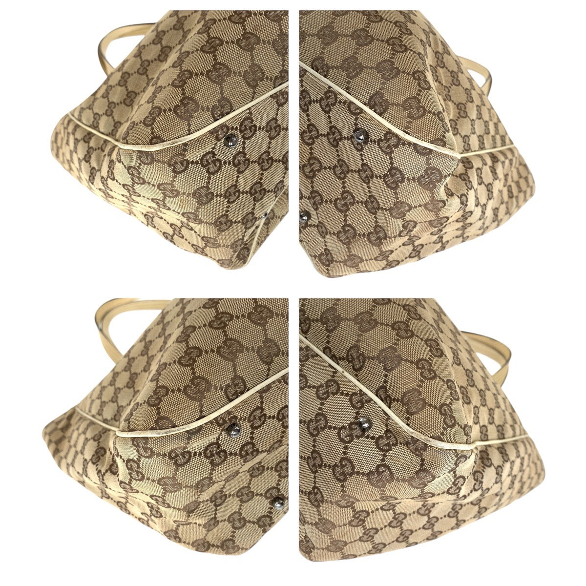 GUCCI Tote Bag 113022 GG canvas, leather Brown White SilverMetal Tote Bag Shoulder Bag Women Used