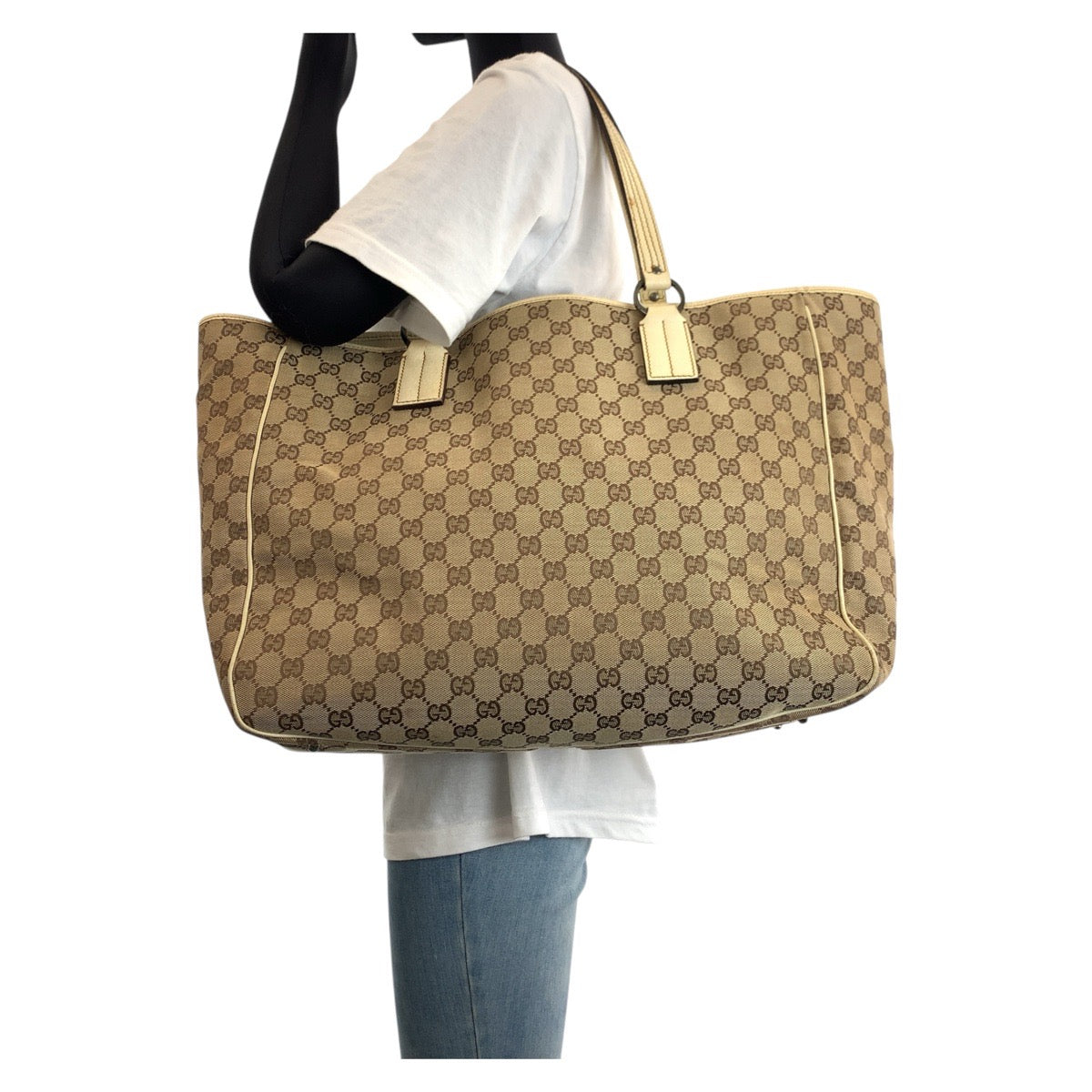 GUCCI Tote Bag 113022 GG canvas, leather Brown White SilverMetal Tote Bag Shoulder Bag Women Used