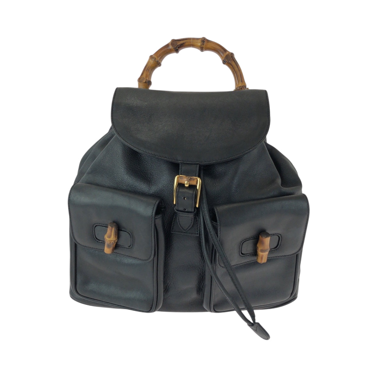 GUCCI Backpack 003 2058 0016 leather Black Brown Gold Metal Backpack Backpack Bamboo Women Used