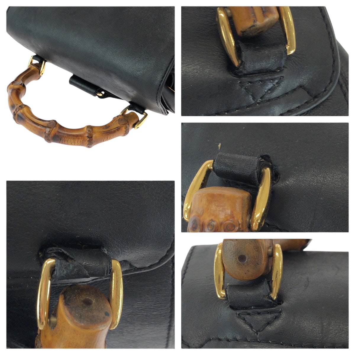 GUCCI Backpack 003 2058 0016 leather Black Brown Gold Metal Backpack Backpack Bamboo Women Used