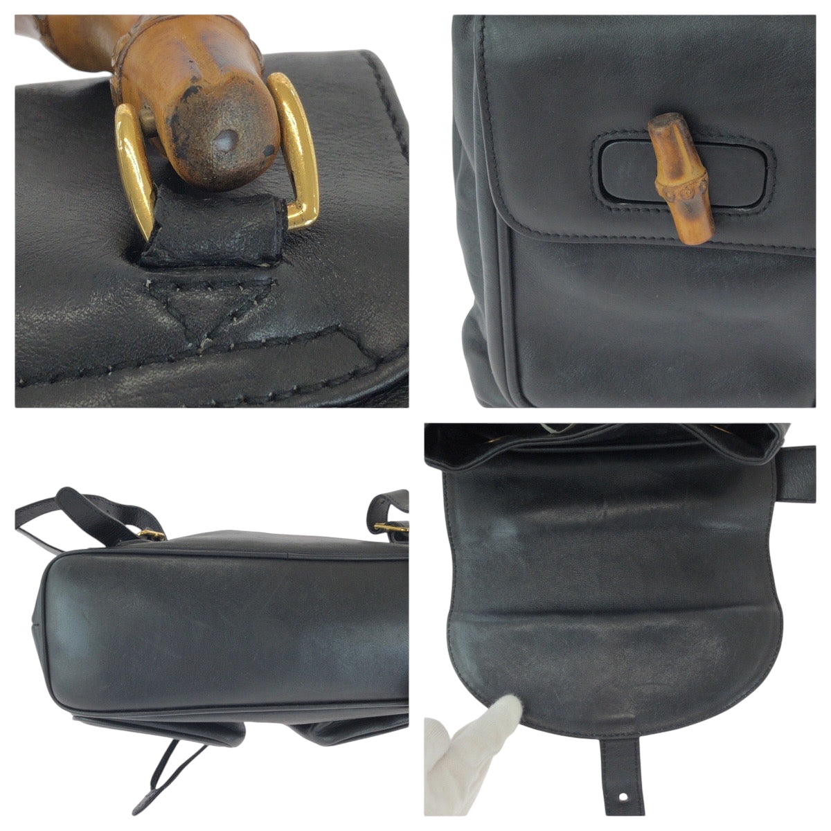 GUCCI Backpack 003 2058 0016 leather Black Brown Gold Metal Backpack Backpack Bamboo Women Used