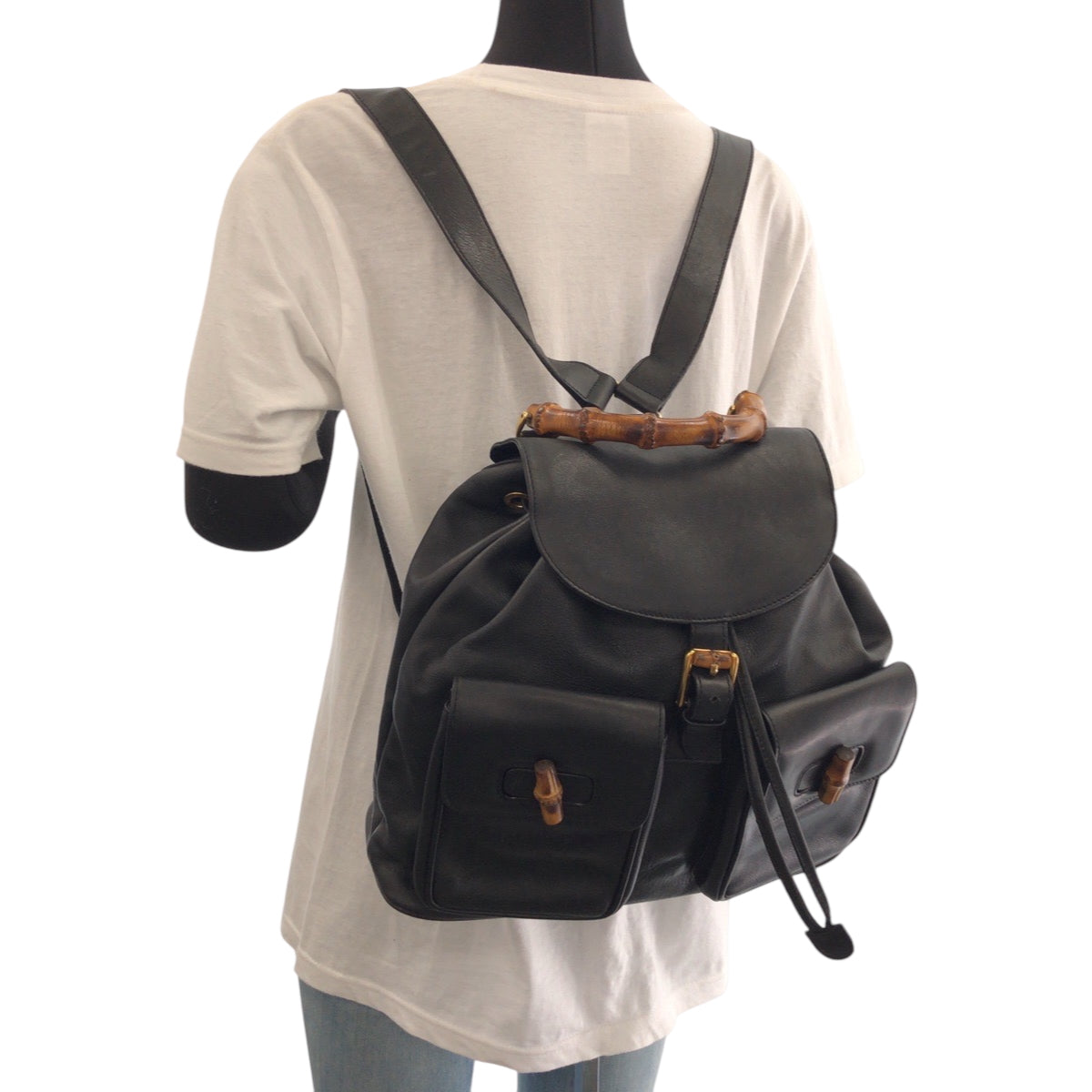 GUCCI Backpack 003 2058 0016 leather Black Brown Gold Metal Backpack Backpack Bamboo Women Used