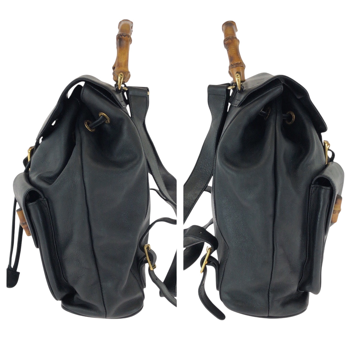 GUCCI Backpack 003 2058 0016 leather Black Brown Gold Metal Backpack Backpack Bamboo Women Used