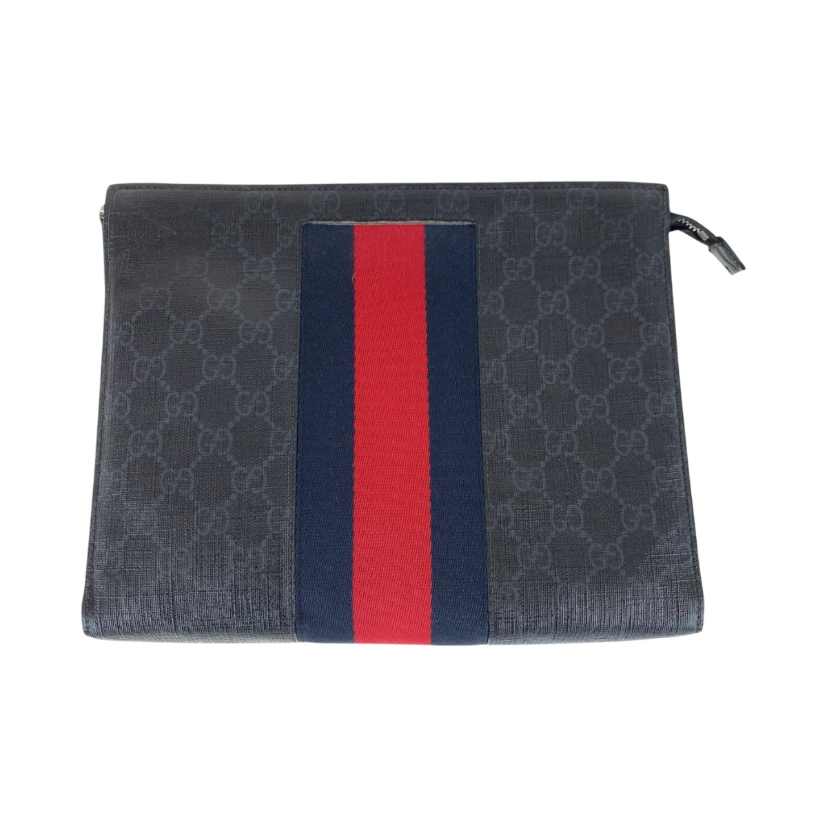 GUCCI Clutch bag 475316 GG canvas, leather Black Red SilverMetal Clutch bag business bag unisex Sherry line Women Used