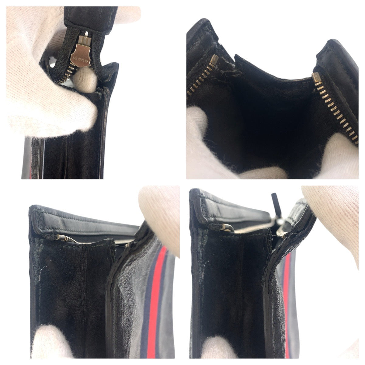 GUCCI Clutch bag 475316 GG canvas, leather Black Red SilverMetal Clutch bag business bag unisex Sherry line Women Used