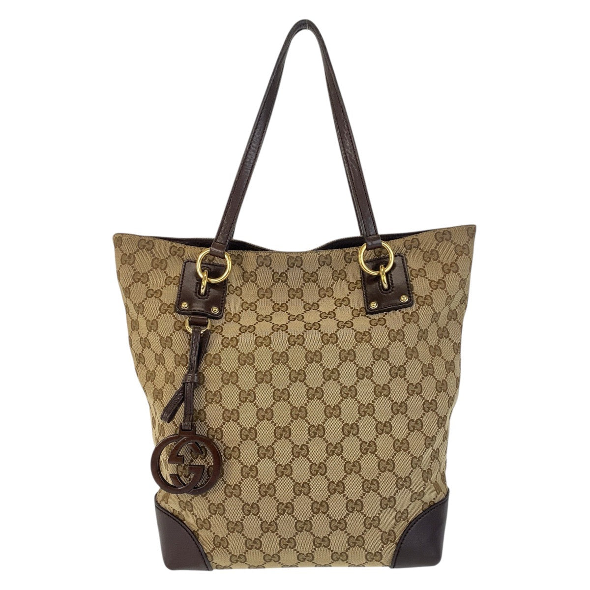 GUCCI Tote Bag 247237 GG canvas, leather Beige Brown Gold Metal Tote Bag Shoulder Bag Women Used