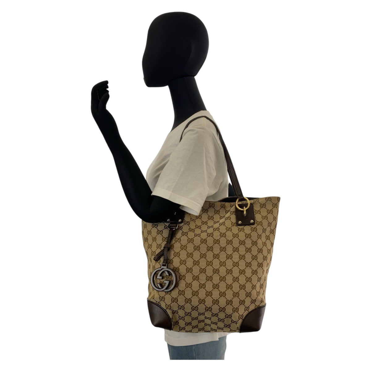 GUCCI Tote Bag 247237 GG canvas, leather Beige Brown Gold Metal Tote Bag Shoulder Bag Women Used
