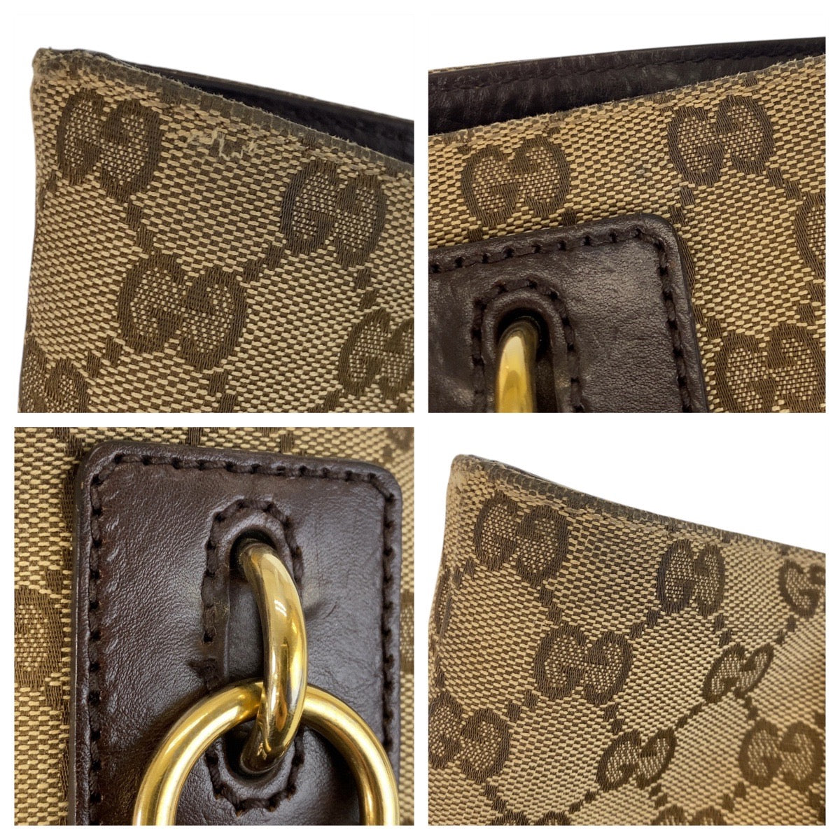 GUCCI Tote Bag 247237 GG canvas, leather Beige Brown Gold Metal Tote Bag Shoulder Bag Women Used