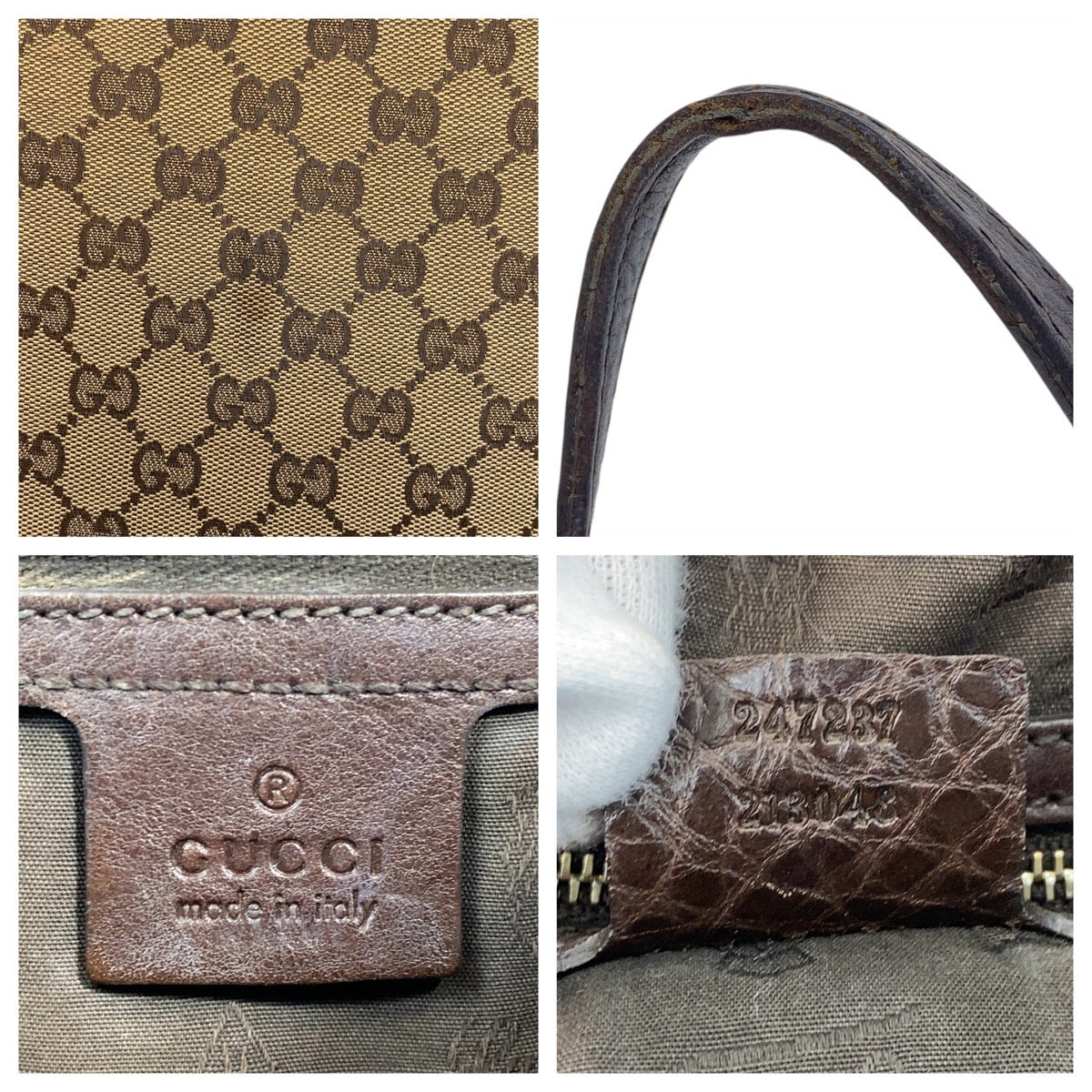 GUCCI Tote Bag 247237 GG canvas, leather Beige Brown Gold Metal Tote Bag Shoulder Bag Women Used