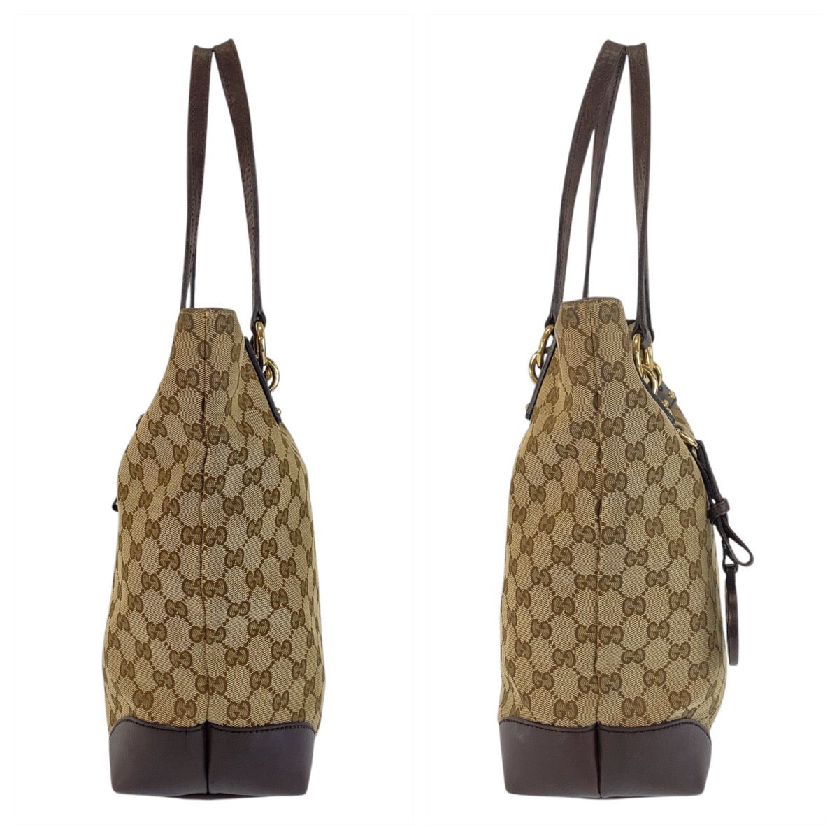 GUCCI Tote Bag 247237 GG canvas, leather Beige Brown Gold Metal Tote Bag Shoulder Bag Women Used
