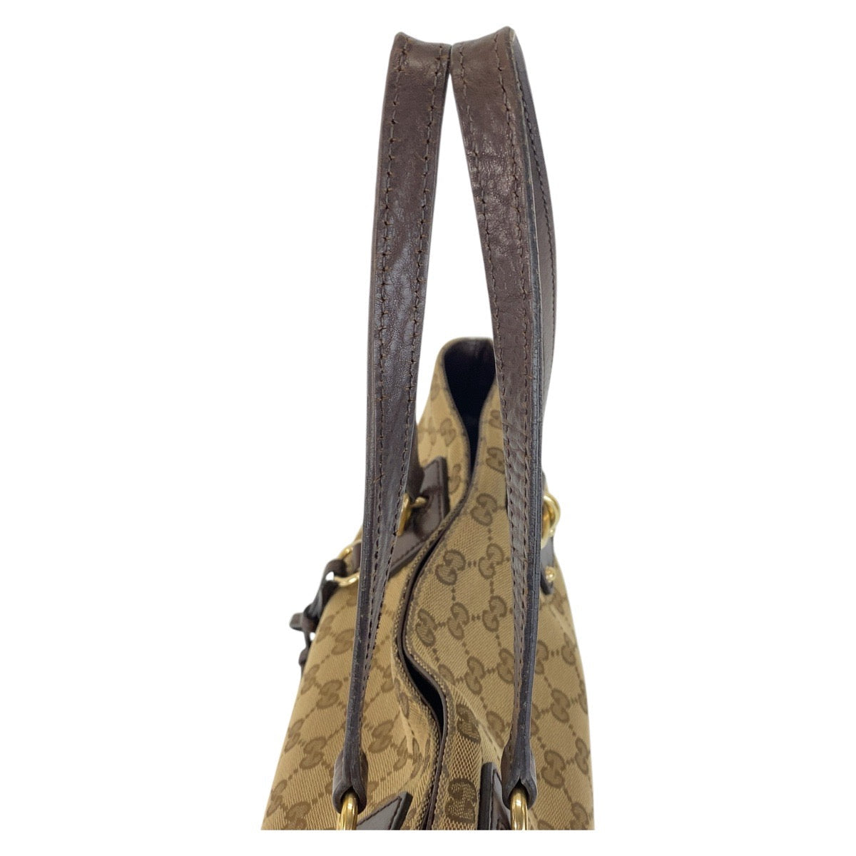 GUCCI Tote Bag 247237 GG canvas, leather Beige Brown Gold Metal Tote Bag Shoulder Bag Women Used