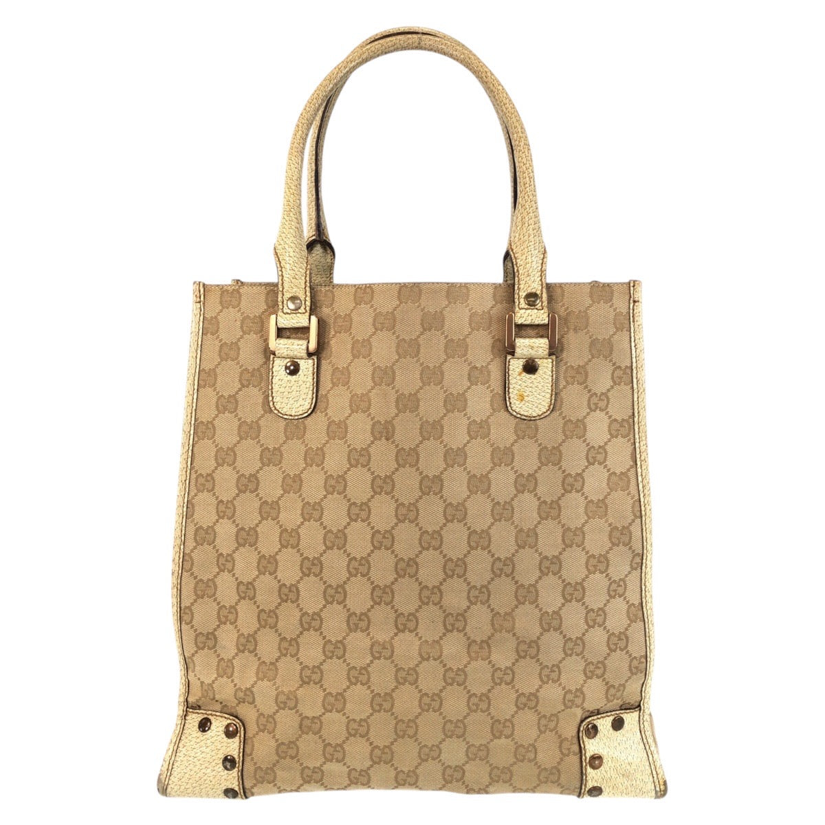 GUCCI Tote Bag 124261 GG canvas, leather Beige Gold Metal Tote Bag Shoulder Bag Women Used