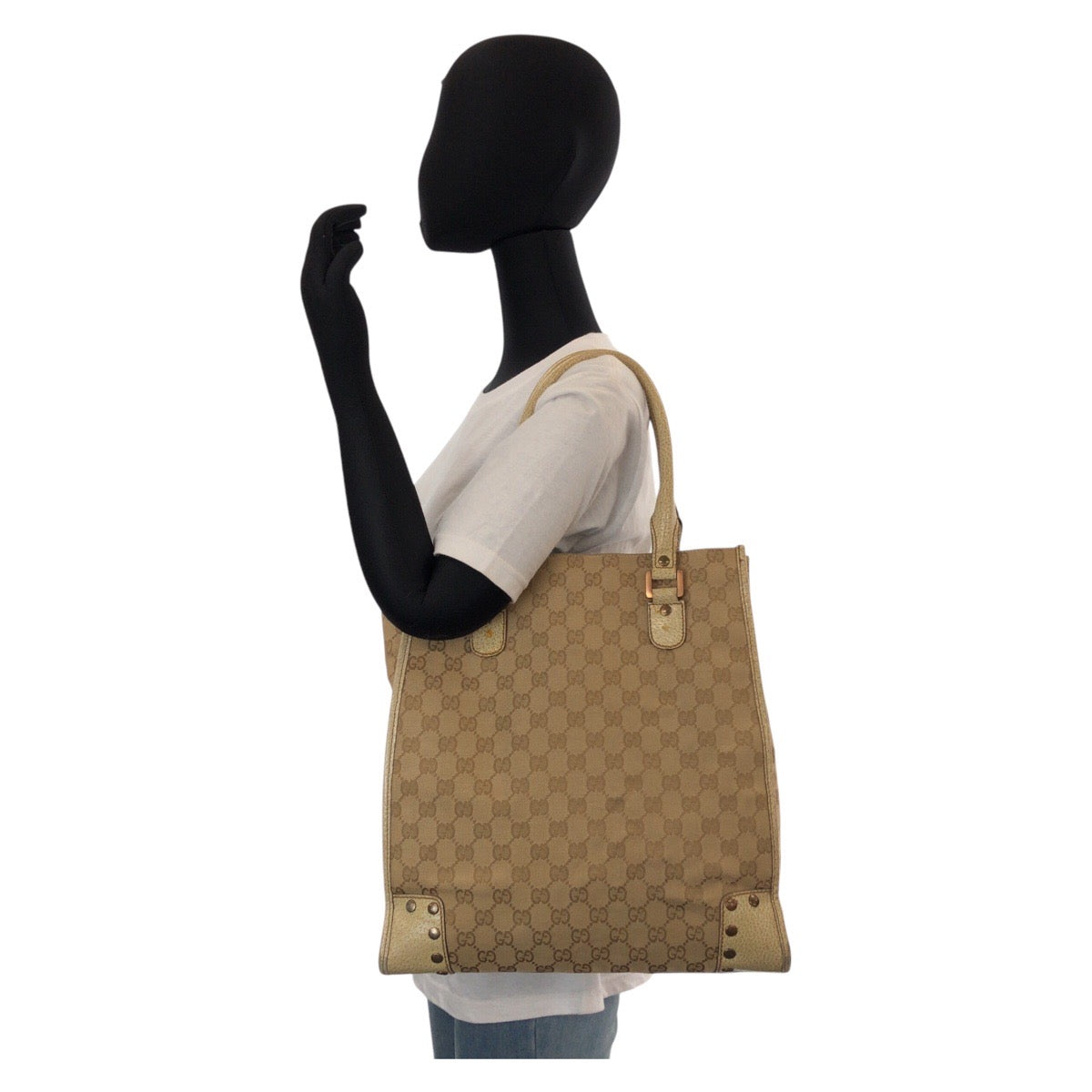 GUCCI Tote Bag 124261 GG canvas, leather Beige Gold Metal Tote Bag Shoulder Bag Women Used