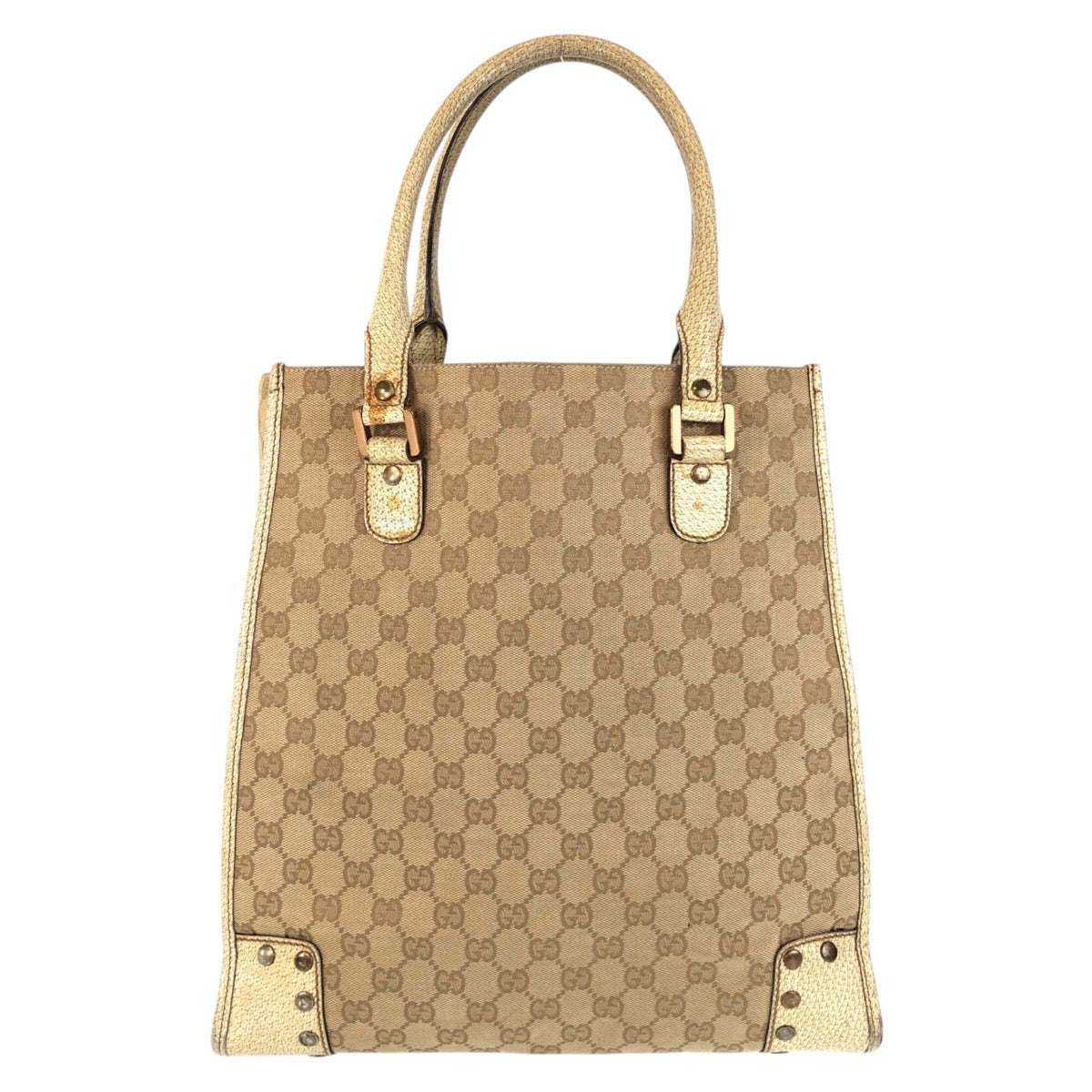 GUCCI Tote Bag 124261 GG canvas, leather Beige Gold Metal Tote Bag Shoulder Bag Women Used