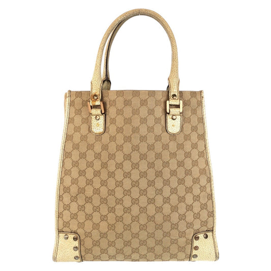 GUCCI Tote Bag 124261 GG canvas, leather Beige Gold Metal Tote Bag Shoulder Bag Women Used