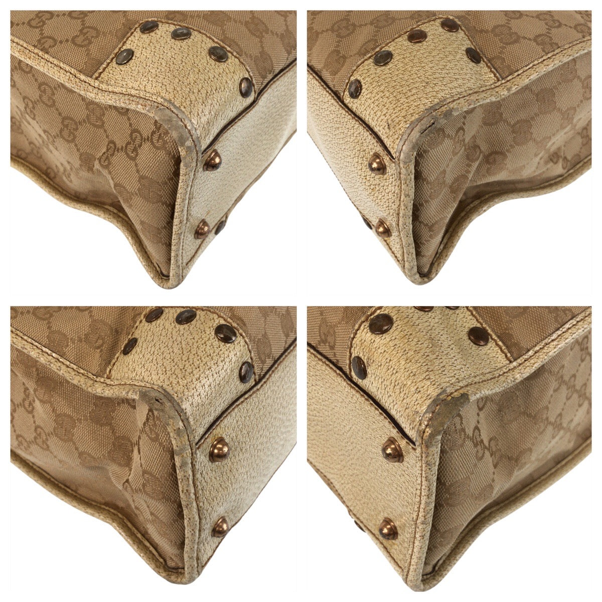 GUCCI Tote Bag 124261 GG canvas, leather Beige Gold Metal Tote Bag Shoulder Bag Women Used