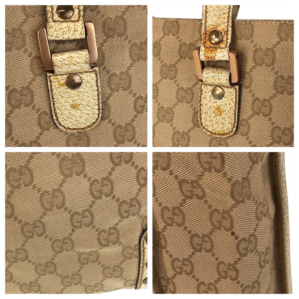 GUCCI Tote Bag 124261 GG canvas, leather Beige Gold Metal Tote Bag Shoulder Bag Women Used