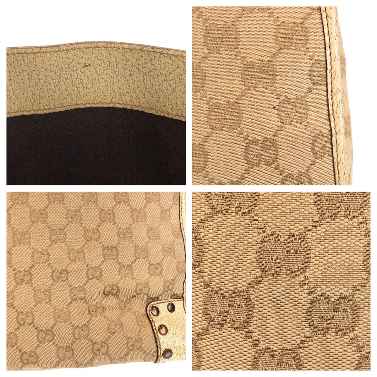 GUCCI Tote Bag 124261 GG canvas, leather Beige Gold Metal Tote Bag Shoulder Bag Women Used