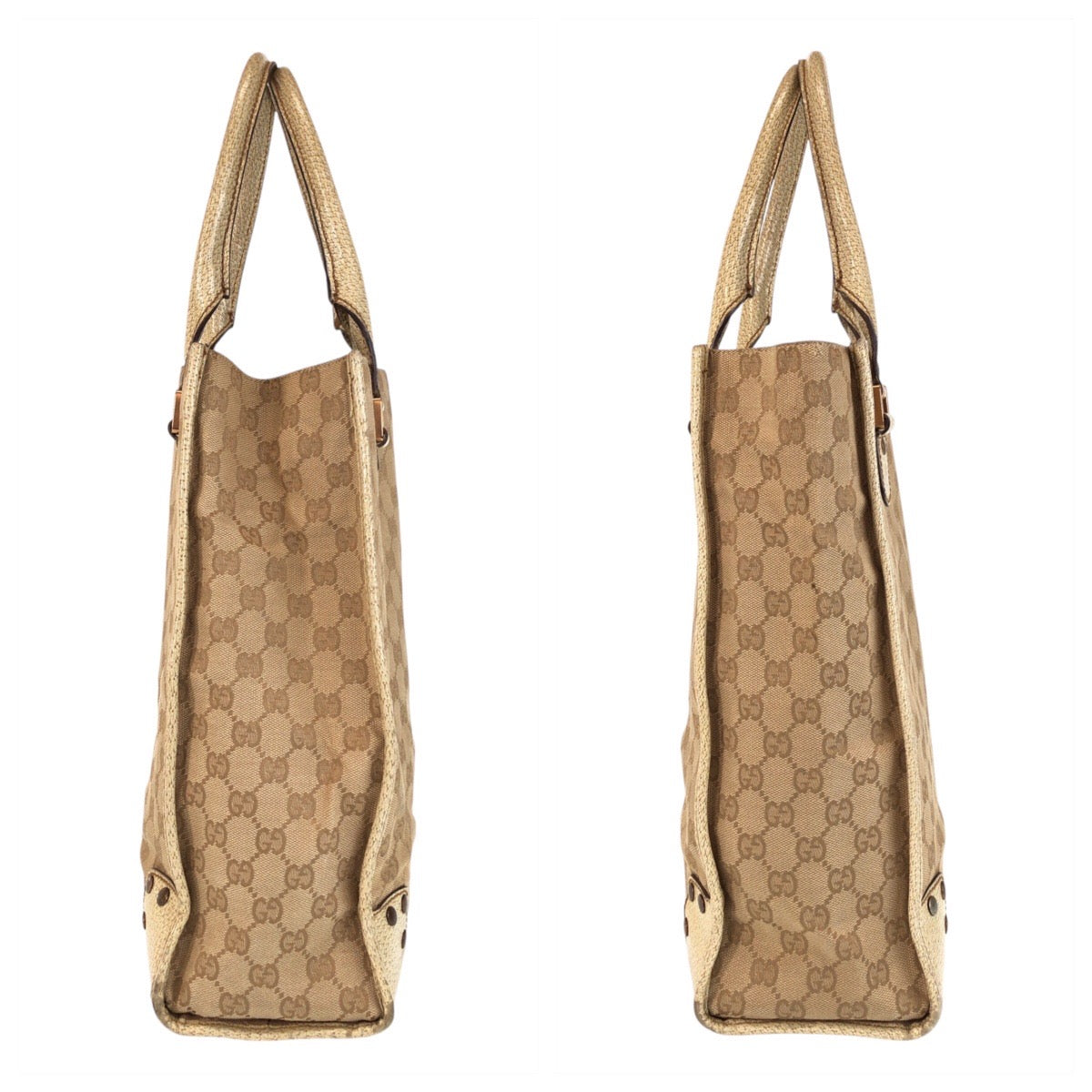 GUCCI Tote Bag 124261 GG canvas, leather Beige Gold Metal Tote Bag Shoulder Bag Women Used