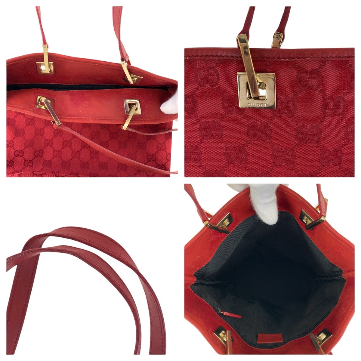 GUCCI Tote Bag 002 1099 GG canvas, leather Red Gold Metal Tote Bag Shoulder Bag Women Used