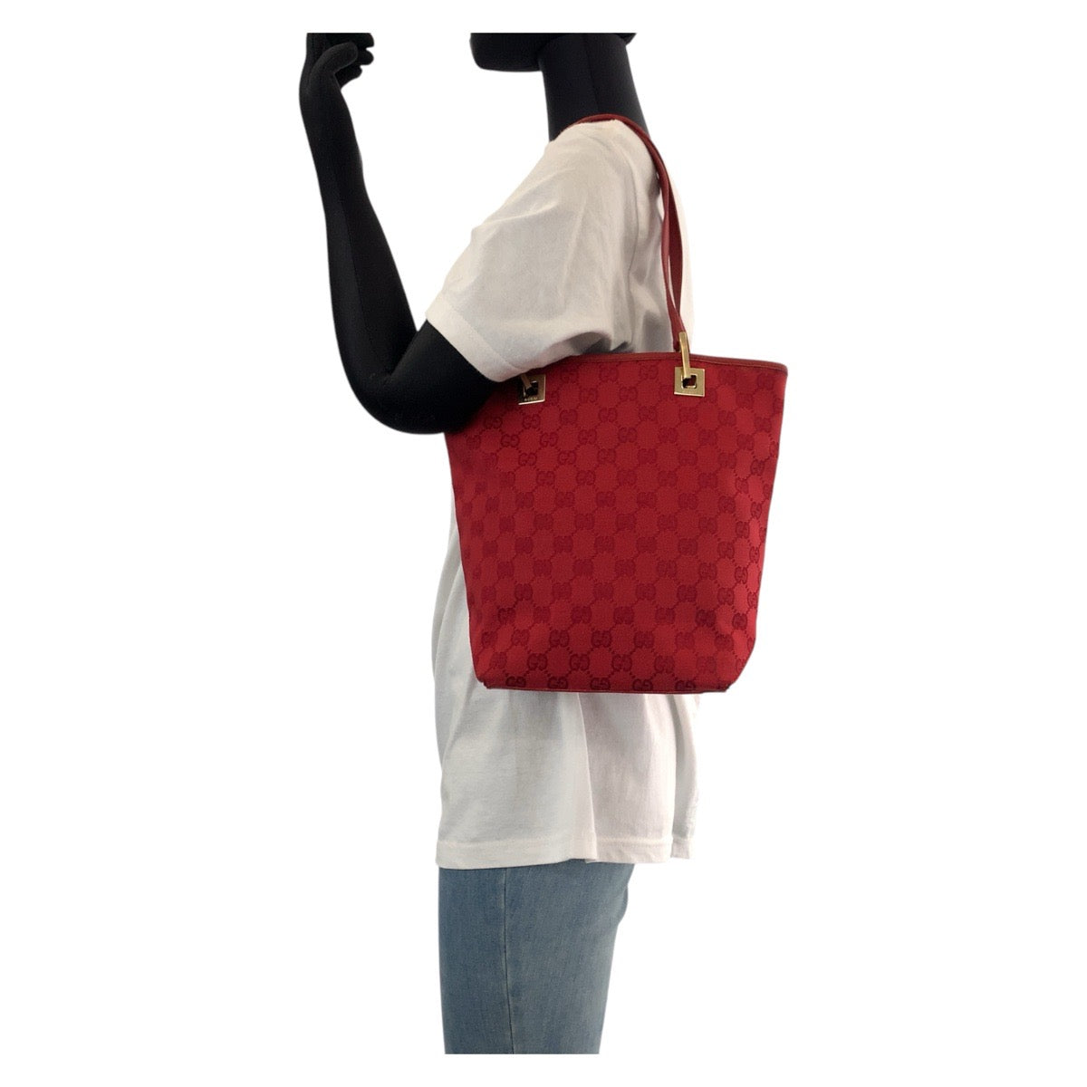 GUCCI Tote Bag 002 1099 GG canvas, leather Red Gold Metal Tote Bag Shoulder Bag Women Used