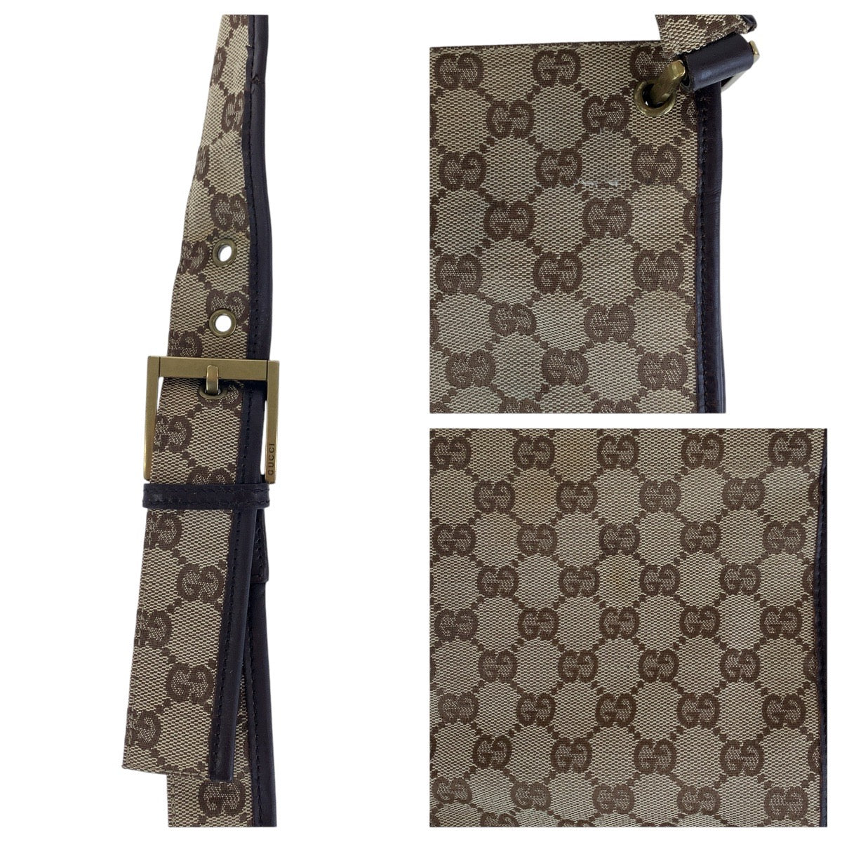 GUCCI Shoulder Bag 90656 GG canvas Brown Gold Metal Women Used