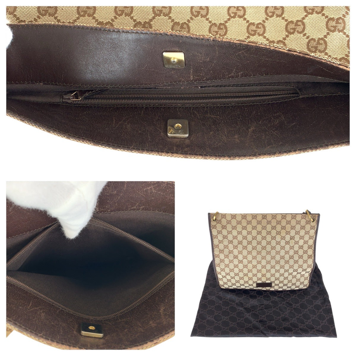 GUCCI Shoulder Bag 90656 GG canvas Brown Gold Metal Women Used