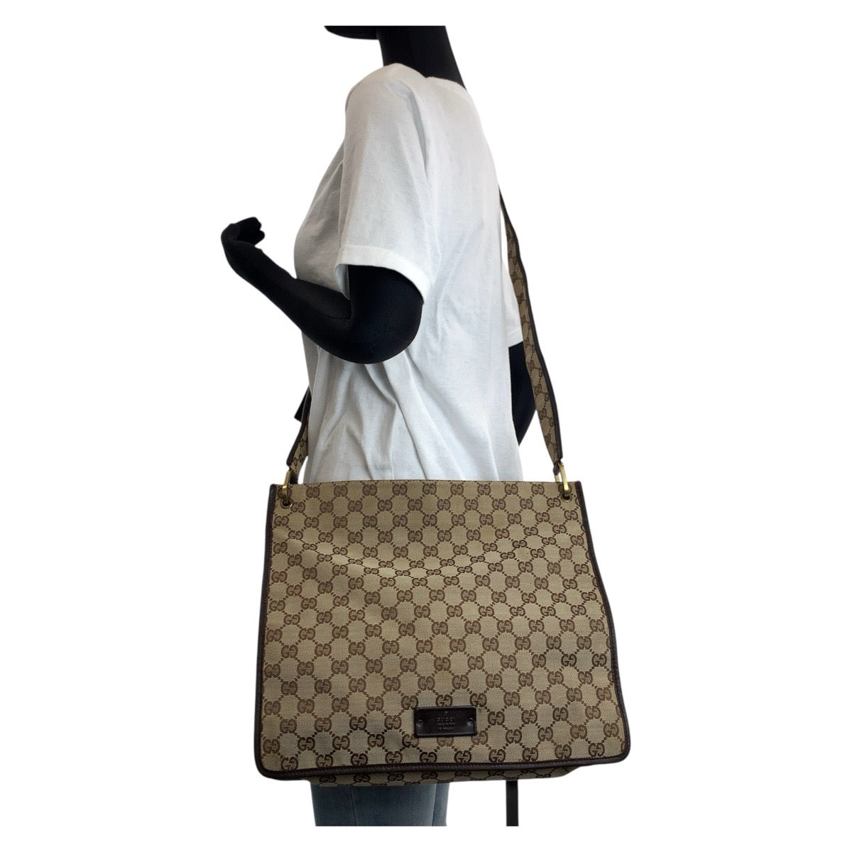 GUCCI Shoulder Bag 90656 GG canvas Brown Gold Metal Women Used