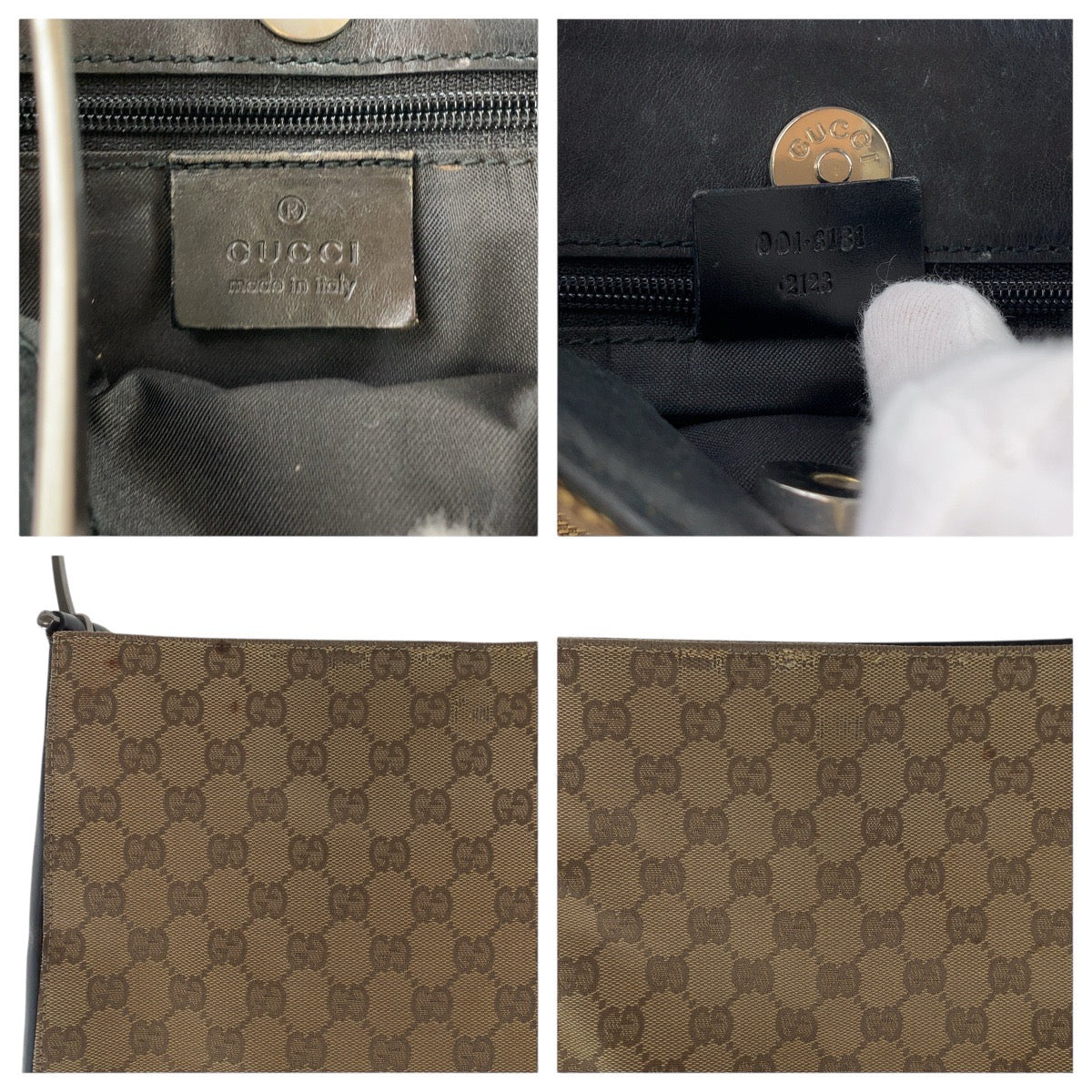 GUCCI Shoulder Bag 001 3181 GG canvas, leather Brown Silver Metal Women Used