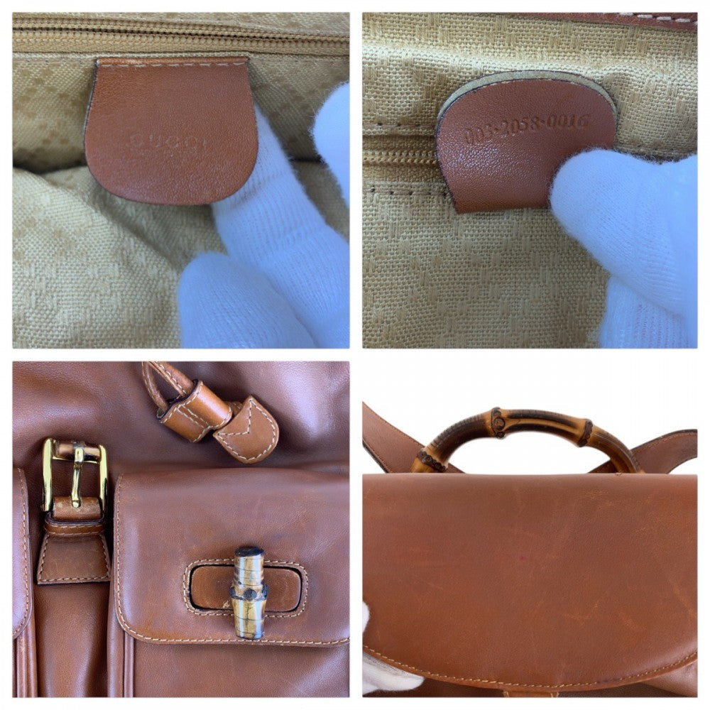 GUCCI Backpack 003 2058 0016 leather Brown Gold Metal Backpacks & Daypacks Backpacks Bamboo Women Used